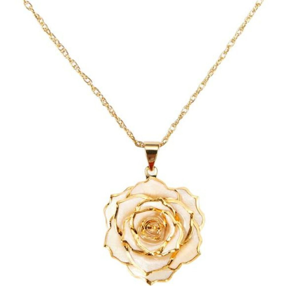 24K Gold Dipped Real Rose Pendant Necklace Jewelry Gift for Women Mom Wife Her